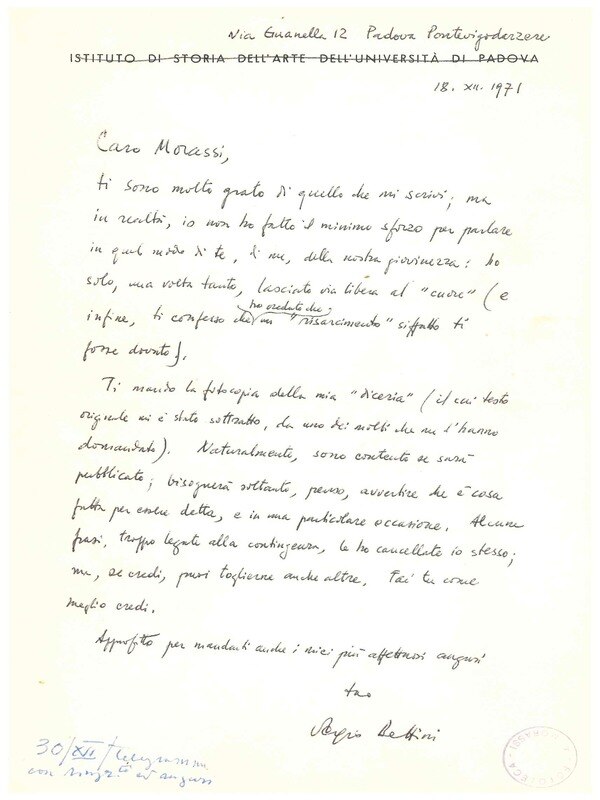 Lettera di Morassi a Bettini