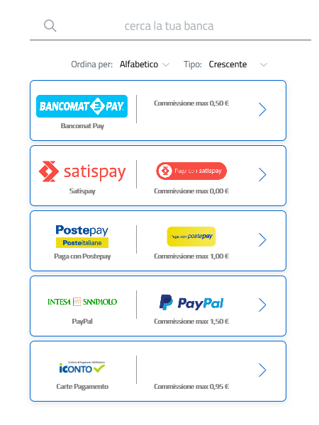 Screenshot altri metodi di pagamento