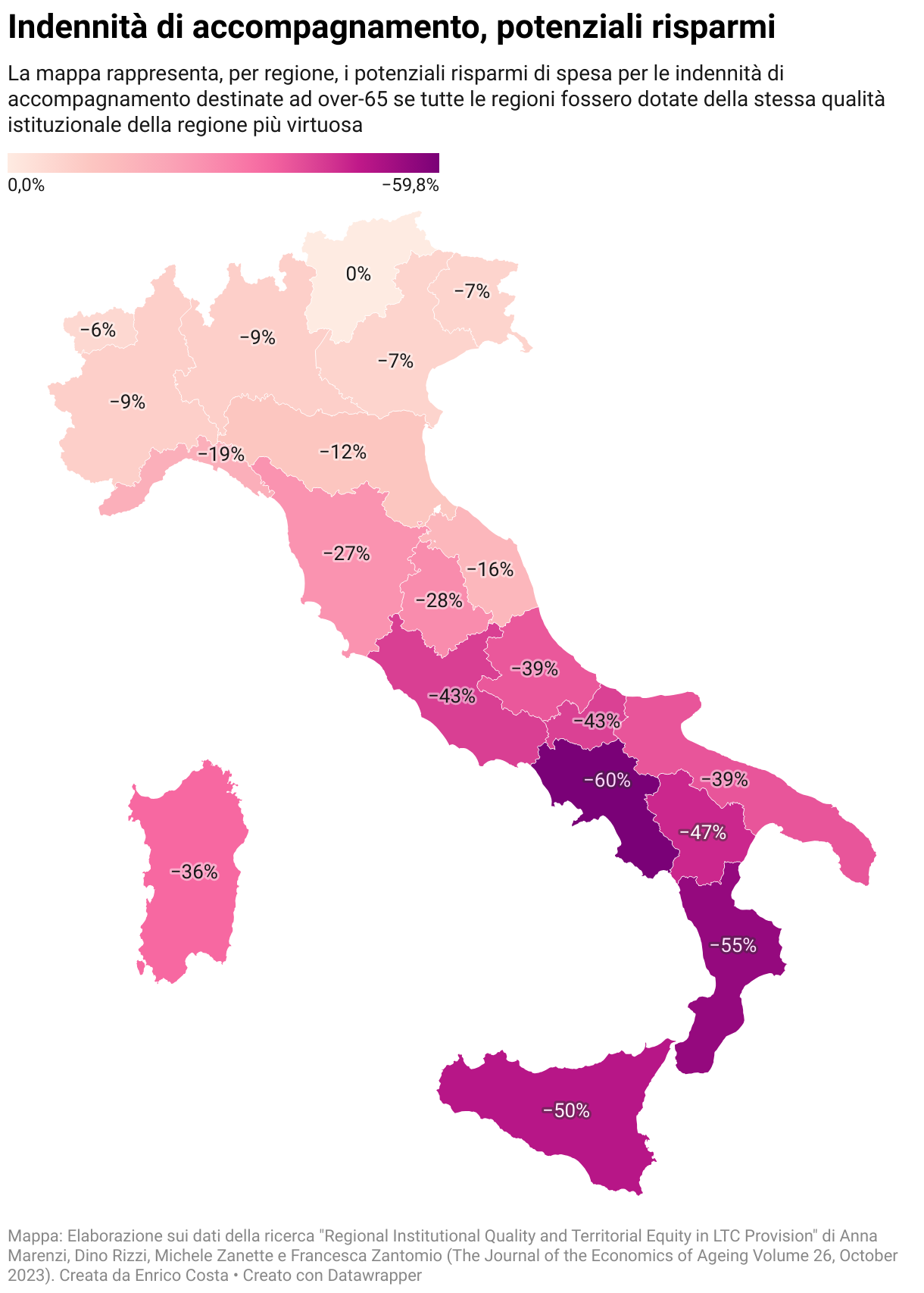 mappa dei possibili risparmi di spesa nelle regioni italiane